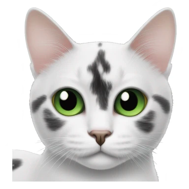 Black and white cat, black dots on both ears and only one eye with green eyes sticker
