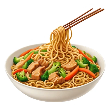 Cinematic Realistic Chow Mein Dish Emoji, showcasing stir‚Äêfried noodles with crisp vegetables and tender meat, rendered with lifelike detail and vibrant, dynamic lighting. sticker