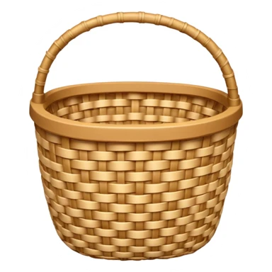 A 3D cartoon natural straw woven basket with detailed weave pattern, soft light, Memoji-style realism. sticker