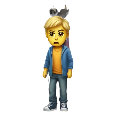 the child is angry and there is a closet with clothes next to him sticker