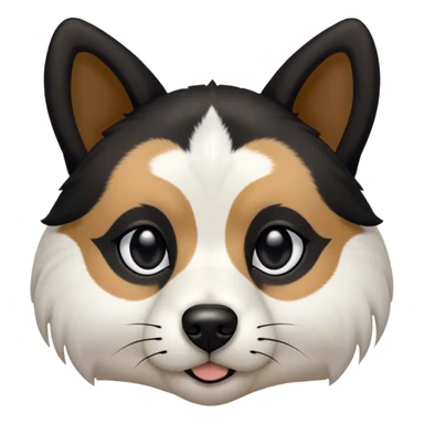 Dog face with black, white and tan. Black on top, around eyes and down side of nose. Tan eyebrows and white on the rest of the nose and a small triangular strip up between the eyes. Pointy black ears. Shepard and husky like sticker