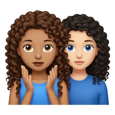 Two best friends .bestie 1: beige skin with brown long hair and blue eye. Bestie 2:mixed race skin with curly black hair and brown eye sticker