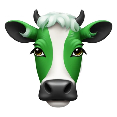 A cow with green hair and black lips and beown colour sticker
