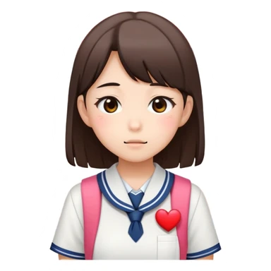 Japanese high school girl receiving love confession with blushing face behind school building sticker
