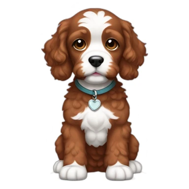 Full body reddish brown baby cockapoo with white patch on chest sticker