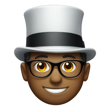 smiling boy with glasses and a top hat sticker
