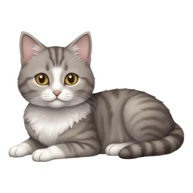 full body tiny short hair grey and white cat with white front legs anh azel eyes lying down sticker