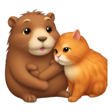 Capibara hugs the orange persian cat sticker