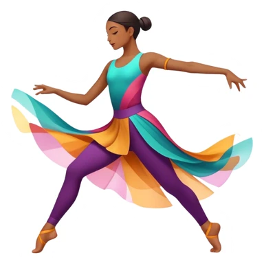 Icon for Contemporary Dance: a dancer in dynamic motion, wearing comfortable attire, with abstract shapes and movement lines in the background. The icon should represent the expressive and creative nature of contemporary dance. Transparent background. sticker