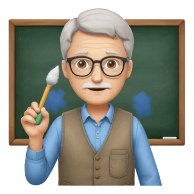 Man teacher: old, wearing vest, wearing glasses, hold chalk on their hand sticker