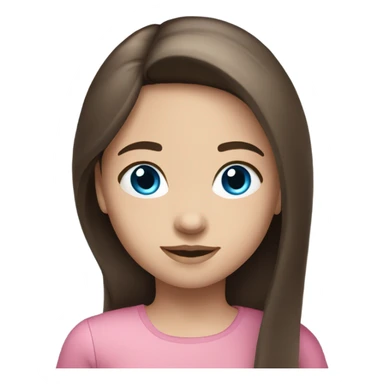 Brunette kid girl long straight hair blue eyes in pink sticker