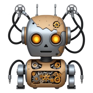 create a funny scene where a robot is exploded when coocking food sticker