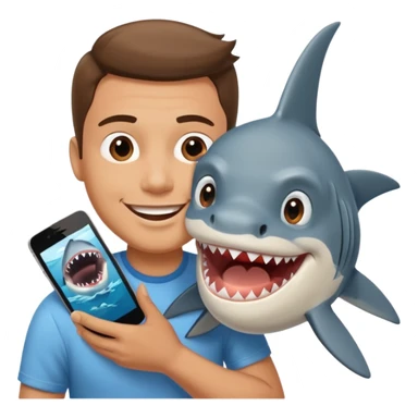 Man kissing a picture of a shark sticker