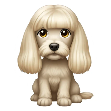 Blonde long straight hair girl gray-blue eyes with maltipoo beige sticker