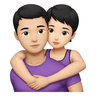 buff Asian Man black hair hugging girl with black pixie cut  sticker