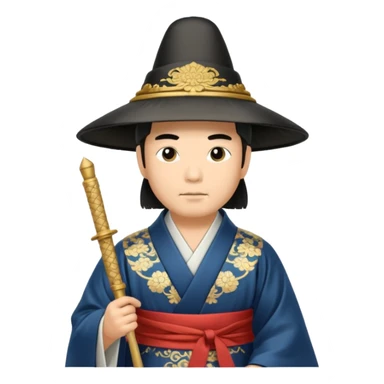 Samurai lord, Elegant noble in long robes with tall hat, holding a scroll of orders. sticker