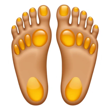 two feet, one slightly in front of the other, five toes each, shiny, perfectly orthopedic shape, emoji style, natural skin color, no yellow gel sticker