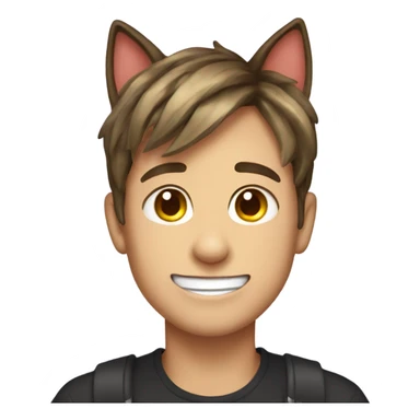 smiling boy with phone tongue out and cat ears sticker