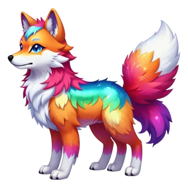 Vibrant multicolored Falvie-Fionbri-creature-sparkle-wolf-fursona, full body sticker
