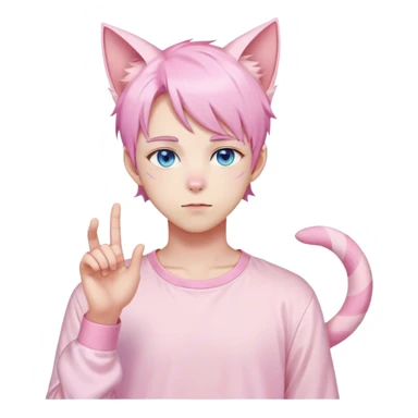 Pastel effeminate young femboy man with pastel pink shiny hair, pink cat ears, pastel yellow blouse, blue eyes, cute, gorgeous, anime, catboy, full body sticker