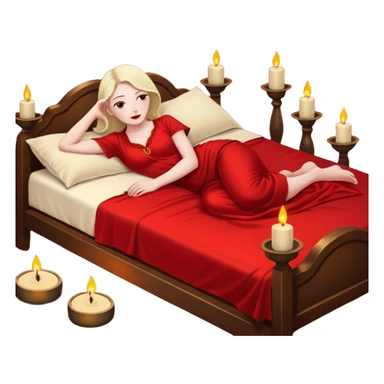 Low bed, red sheets, candles everywhere, woman reclining in shadowed control sticker