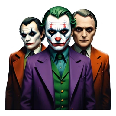 Icon for Thriller Movies: A dramatic close-up collage with iconic characters like Joker and Hannibal Lecter. Set against a dark, moody cityscape with shadows and ominous lighting. A suspenseful atmosphere with eerie tones. Transparent background. sticker