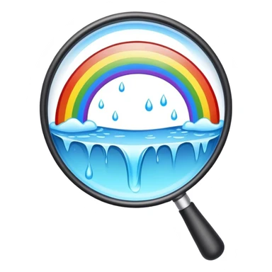 a magnifying glass with a rainbow river flowing through it sticker