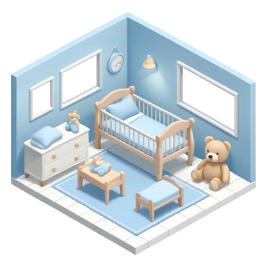 isometric baby room, Cozy baby room with crib and teddy bear sticker