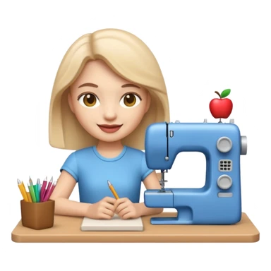 A 3D emoji with a apple Memoji style that the depicts a person who is learning to become a fashion designer as her highchool extended profile. She is young in a highschool age. She has items that are familiar with this job in the field. She is smiling normally sticker