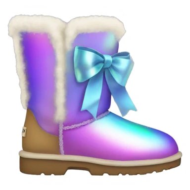 Pair of iridescent Ugg fur boots with ribbon bows. sticker