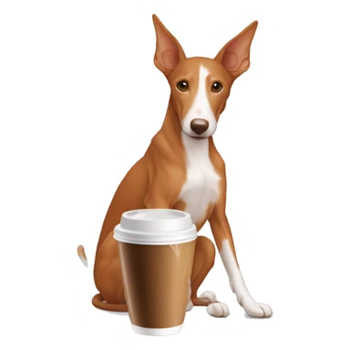 Un podenco marrón tomando un café sticker