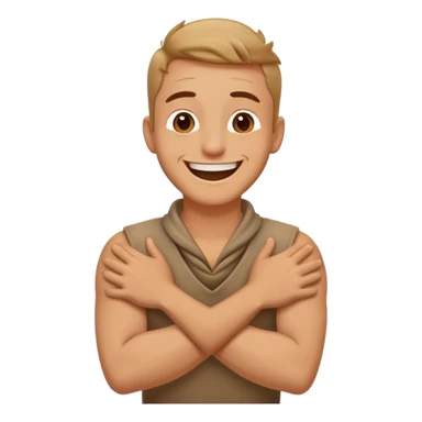 Man with arms crossed with hands on neck and laughing  sticker