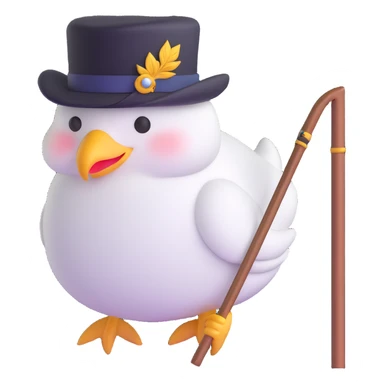 dove head novelty emoji with a cane and fancy hat, aristocratic look sticker