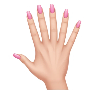  pink  close-up of a human hand with exactly five fingers, beautifully manicured nails, glossy pink nail polish, elegant nail shape, soft lighting, realistic style, isolated on transparent background" sticker