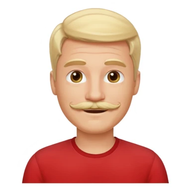 blond hair man smile warmly with mustache red shirt sticker
