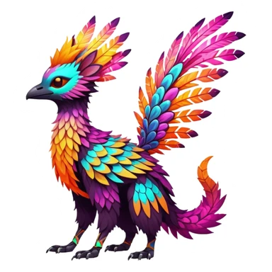 futuristic lush warm-colored neon-colored Fakémon-Trico-creature (full body) sticker