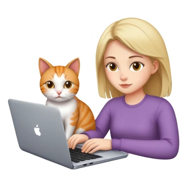 A girl is working on a laptop with a cat lying next to it sticker