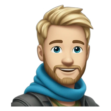 blond-guy-with-taper-fade,-straight-tiktok-guy-front-and-top-of-hair-and-dark-blonde-beard-and-blue-eyes-and-big-nose-and-scarf-on-the-middle-of-forehead sticker