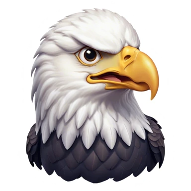 Cinematic Comical American Eagle Portrait Emoji, Head tilted dramatically with an exaggeratedly shocked expression, featuring a robust, powerful form with wide, comically expressive eyes full of playful disbelief and a mix of stark white and dark plumage, Simplified yet hilariously expressive features, highly detailed, glowing with a slightly sassy majestic glow, high shine, dramatic yet playful, stylized with an air of cheeky aerial mischief, soft glowing outline, capturing the essence of a meme-worthy American eagle that looks ready to side-eye its way into viral fame! sticker