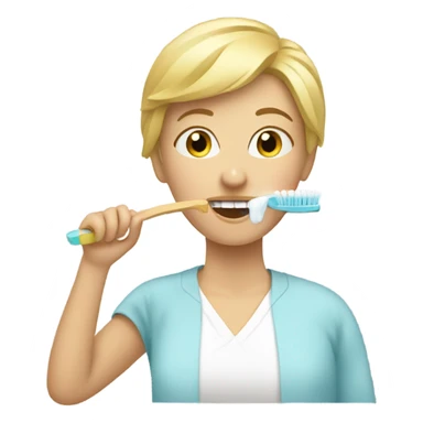 blonde short cut brushing teeth sticker