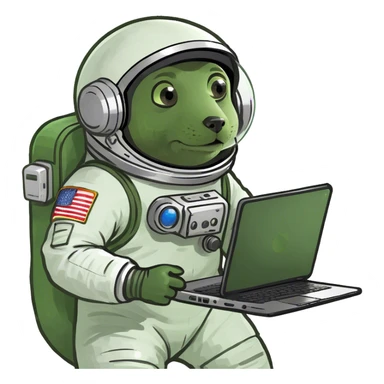 astronaut scientist with a rocket and a computer, on moon sticker