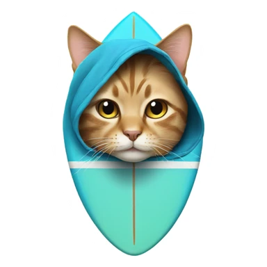 cat wearing a hoodie on a surfboard  sticker