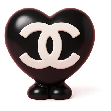 Chanel heart in vinyl figure style, glossy, black and white, with interlocking C's sticker