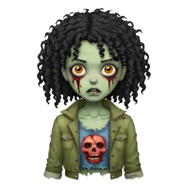 Black curly head girl zombie sticker