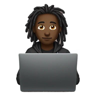 Black-guy-with-dreads-wearing-black-trackstuit-sitting-down-on-chair facing-foward-focused-on-laptop-computer- sticker