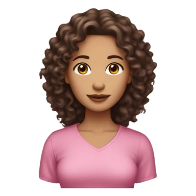 Beautiful light skin woman, dark brown long curly hair,brown eyes, pink shirt sticker