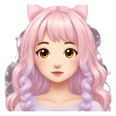 Gorgeous pastel anime girl with blushing face and hair garnitures and pretty hair and cat ears aesthetic trending style sticker