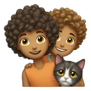 cat sitting with a boy with curly hair sticker