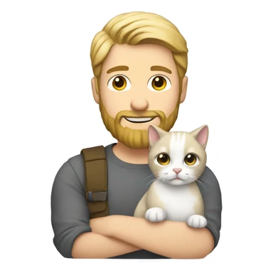 blonde bearded guy holding a gray/white cat sticker