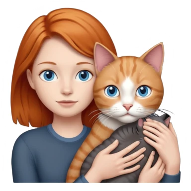 A ginger with blue eyes holding a very large dark grey cat. sticker